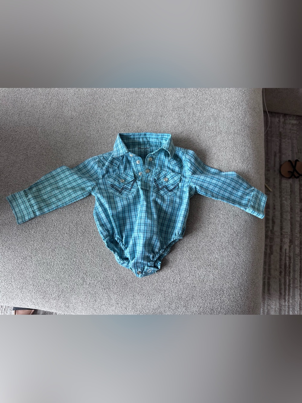 Wrangler Turquoise Plaid Long-Sleeve Baby One-Piece